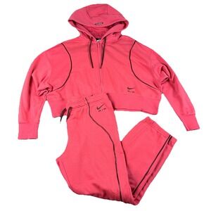 Nike Womens Air Tracksuit Full Zip Hoodie Jogger Set Athletic Lounge Pink Large